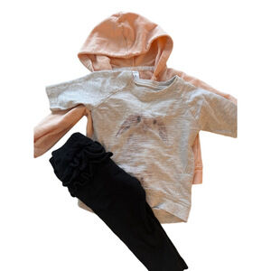 baby girl carters Pink Hoodie & OldNavy Black Leggin w/ osh kosh shirt set 12 Mo